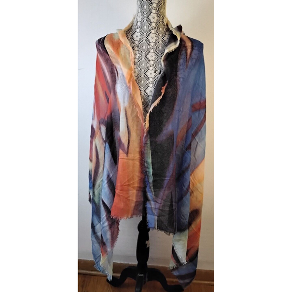 Hang N Hold  Rectangle Scarf Shawl Wrap Modal Wool Frayed Borders - Picture 7 of 10